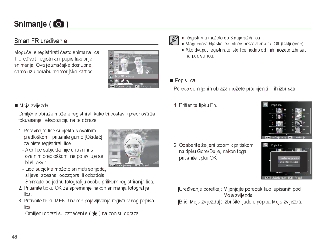 Samsung EC-ST70ZZBPSE3, EC-ST70ZZBPBE3, EC-ST70ZZBPUE3 manual Smart FR ureÿivanje, Bijeli okvir, Pritisnite tipku OK 