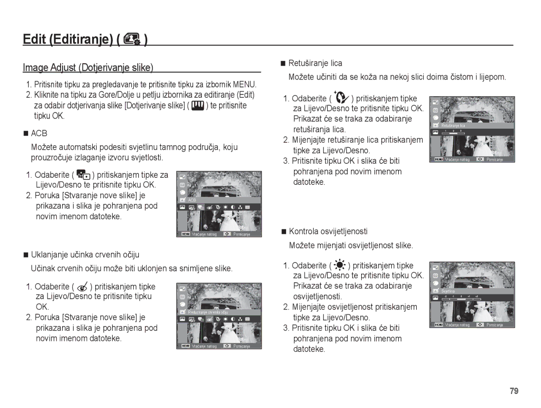 Samsung EC-ST70ZZBPBE3, EC-ST70ZZBPUE3, EC-ST70ZZBPOE3, EC-ST70ZZBPSE3 manual Image Adjust Dotjerivanje slike 