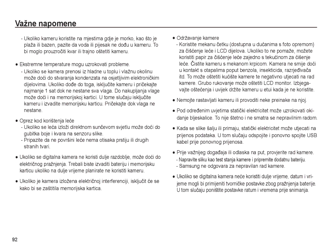 Samsung EC-ST70ZZBPUE3 manual Ekstremne temperature mogu uzrokovati probleme, Samsung ne odgovara za nepravilan rad kamere 