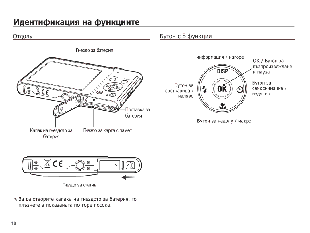 Samsung EC-ST70ZZBPBE3 manual ǶȚȌȖȓț ǨțȚȖȕ ș 5 ȜțȕȒȞȐȐ, Ɉɨɫɬɚɜɤɚ ɡɚ Ɛɚɬɟɪɢɹ, Ƚɧɟɡɞɨ ɡɚ ɛɚɬɟɪɢɹ ȐȕȜȖȘȔȈȞȐȧ / ȕȈȋȖȘȍ 