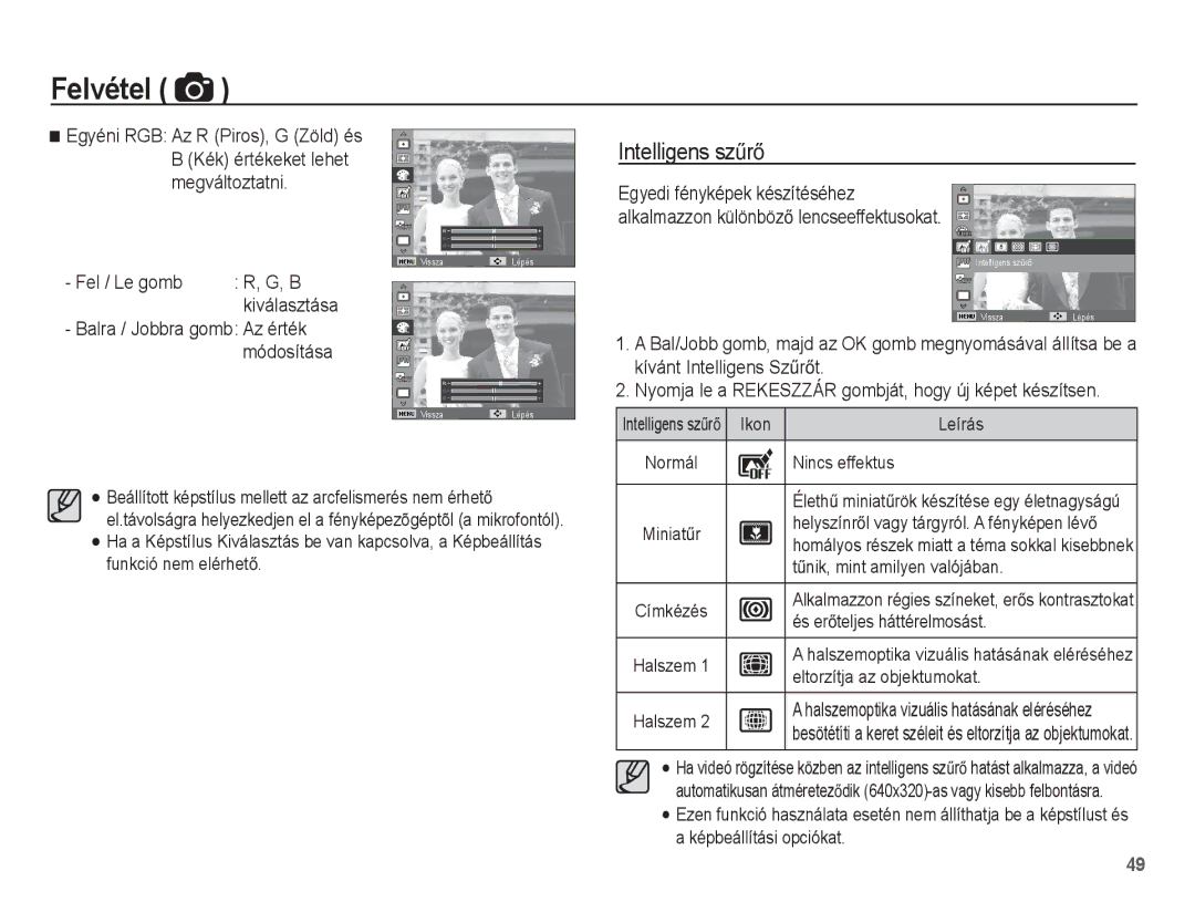 Samsung EC-ST70ZZBPBE3, EC-ST70ZZBPBIT, EC-ST70ZZBPOIT, EC-ST70ZZBPUE3, EC-ST70ZZBPOE3, EC-ST70ZZBPSE3 manual Intelligens szĦrĘ 