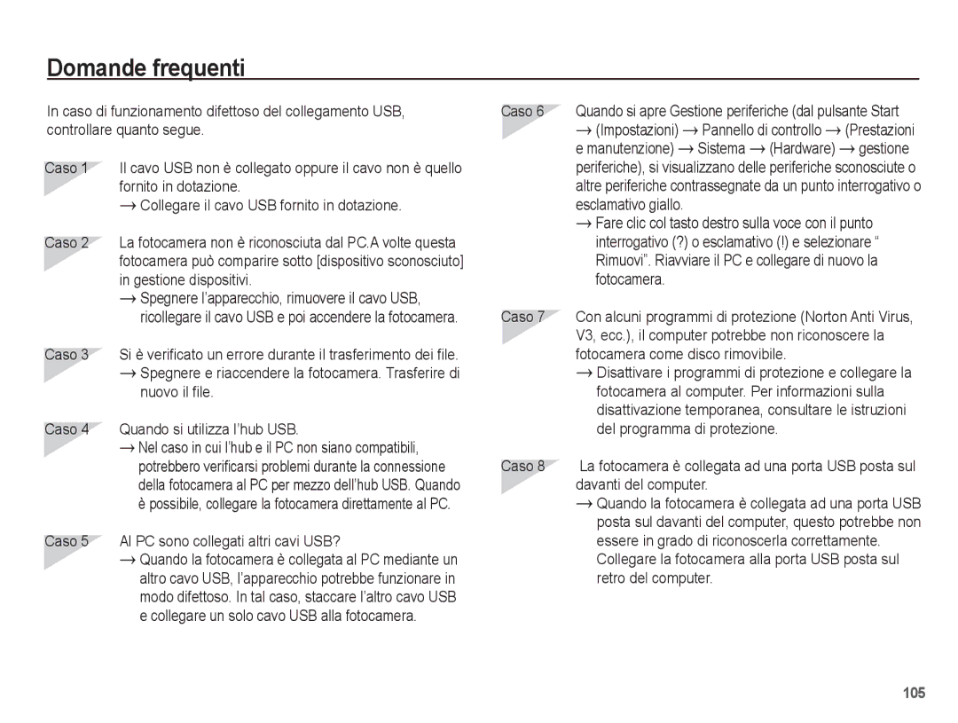 Samsung EC-ST70ZZBPOIT, EC-ST70ZZBPBIT, EC-ST70ZZBPUIT, EC-ST70ZZBPSIT manual Domande frequenti 