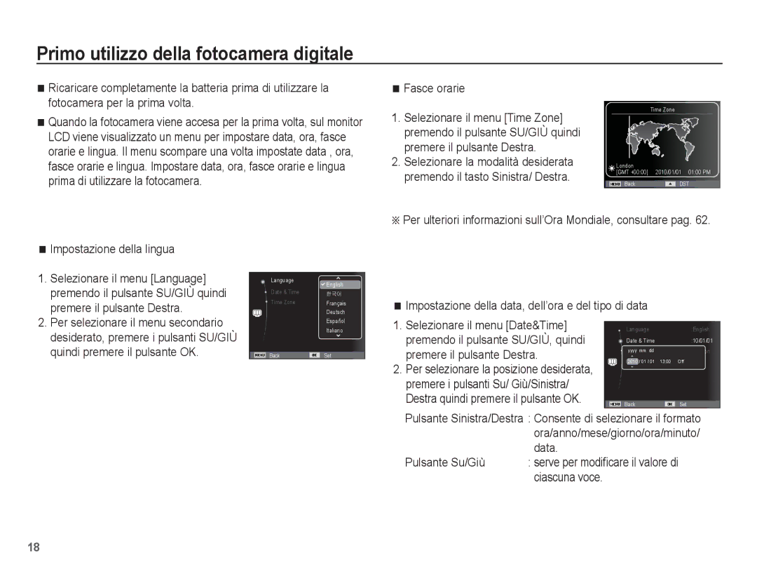 Samsung EC-ST70ZZBPSIT Primo utilizzo della fotocamera digitale, Impostazione della lingua, Premere il pulsante Destra 