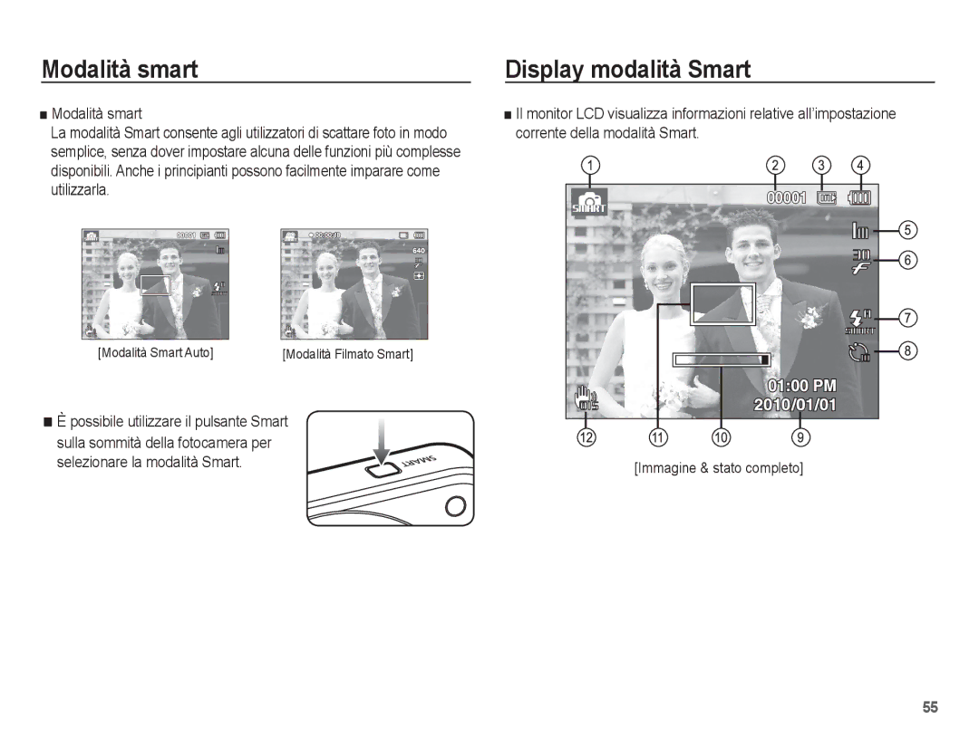 Samsung EC-ST70ZZBPBIT Modalità smart, Display modalità Smart, Selezionare la modalità Smart, Immagine & stato completo 