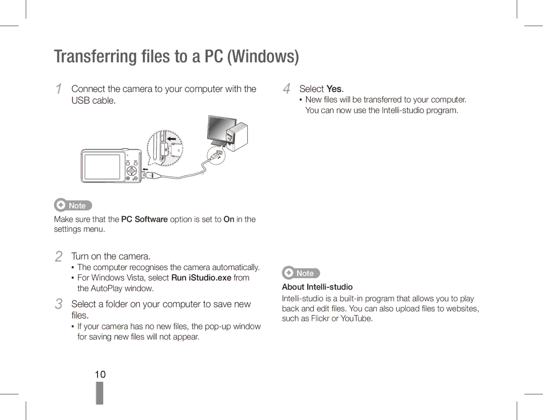 Samsung EC-ST70ZZBPOIT manual Connect the camera to your computer with the USB cable, Turn on the camera, Select Yes 