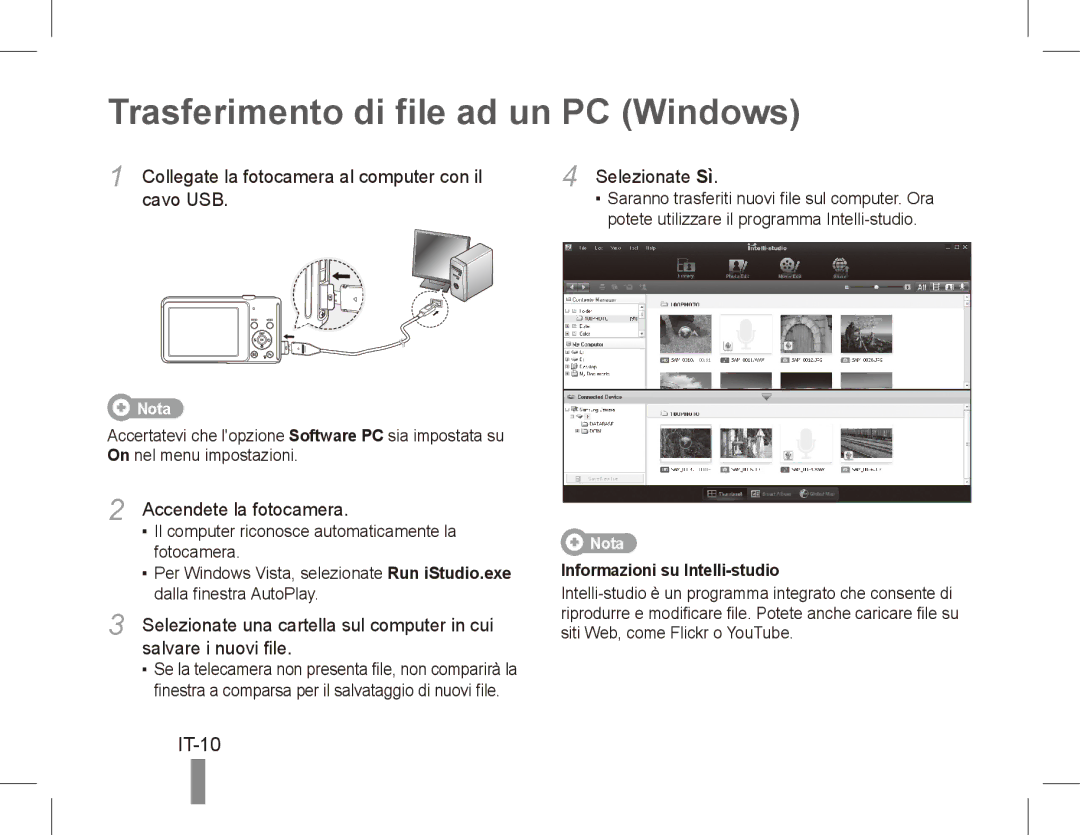 Samsung EC-ST71ZZBCSRU, EC-ST70ZZBPOE1, EC-ST71ZZBDSE1, EC-ST71ZZBDUE1 manual Trasferimento di file ad un PC Windows, IT-10 