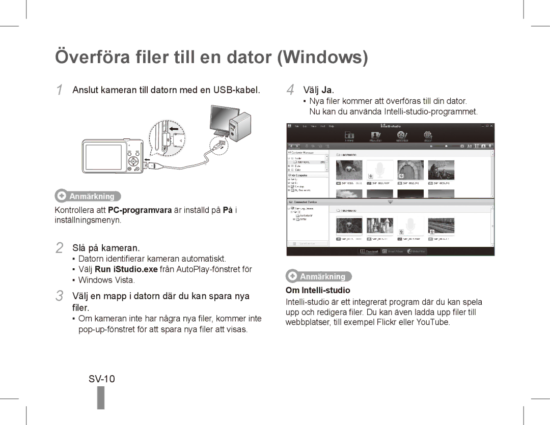 Samsung EC-ST70ZZDPSME, EC-ST70ZZBPOE1, EC-ST71ZZBDSE1, EC-ST71ZZBDUE1 manual Överföra filer till en dator Windows, SV-10 