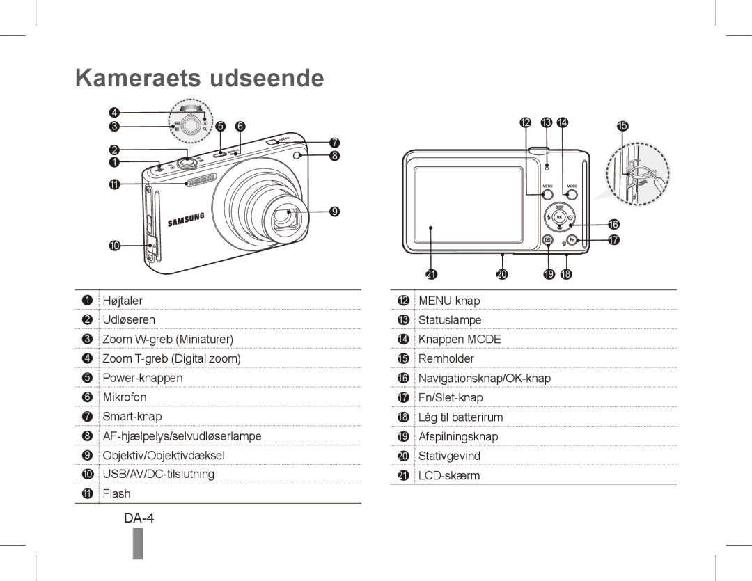 Samsung EC-ST70ZZBDBVN, EC-ST70ZZBPOE1, EC-ST71ZZBDSE1, EC-ST71ZZBDUE1, EC-ST70ZZBPUE1 manual Kameraets udseende, DA-4 