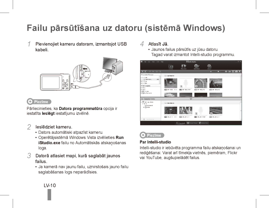 Samsung EC-ST70ZZBPSE1, EC-ST70ZZBPOE1, EC-ST71ZZBDSE1, EC-ST71ZZBDUE1 Failu pārsūtīšana uz datoru sistēmā Windows, LV-10 