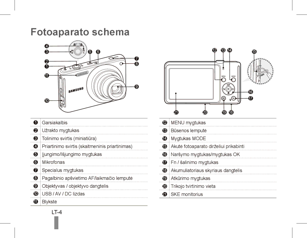 Samsung EC-ST70ZZBPUIT, EC-ST70ZZBPOE1, EC-ST71ZZBDSE1, EC-ST71ZZBDUE1, EC-ST70ZZBPUE1 manual Fotoaparato schema, LT-4 