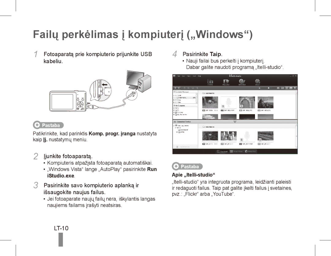 Samsung EC-ST70ZZBPSSA, EC-ST70ZZBPOE1, EC-ST71ZZBDSE1, EC-ST71ZZBDUE1 manual Failų perkėlimas į kompiuterį „Windows, LT-10 