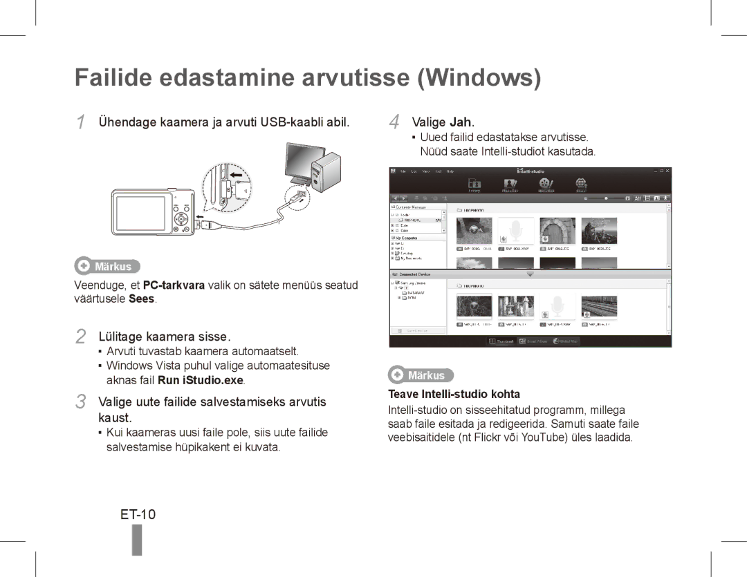 Samsung EC-ST70ZZBPUDX, EC-ST70ZZBPOE1, EC-ST71ZZBDSE1, EC-ST71ZZBDUE1 manual Failide edastamine arvutisse Windows, ET-10 