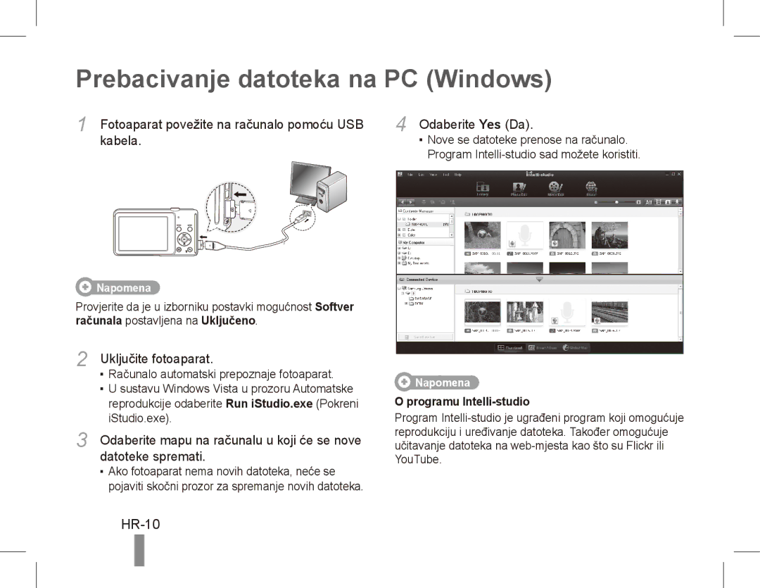 Samsung EC-ST70ZZDPSME manual Prebacivanje datoteka na PC Windows, HR-10, Kabela, Datoteke spremati, Odaberite Yes Da 