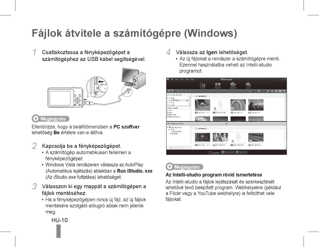 Samsung EC-ST70ZZBPUDX, EC-ST70ZZBPOE1, EC-ST71ZZBDSE1, EC-ST71ZZBDUE1 manual Fájlok átvitele a számítógépre Windows, HU-10 