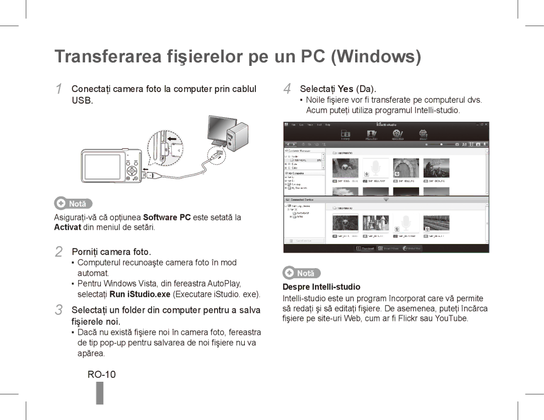 Samsung EC-ST70ZZBPBVN, EC-ST70ZZBPOE1 Transferarea fişierelor pe un PC Windows, RO-10, Porniţi camera foto, Fişierele noi 