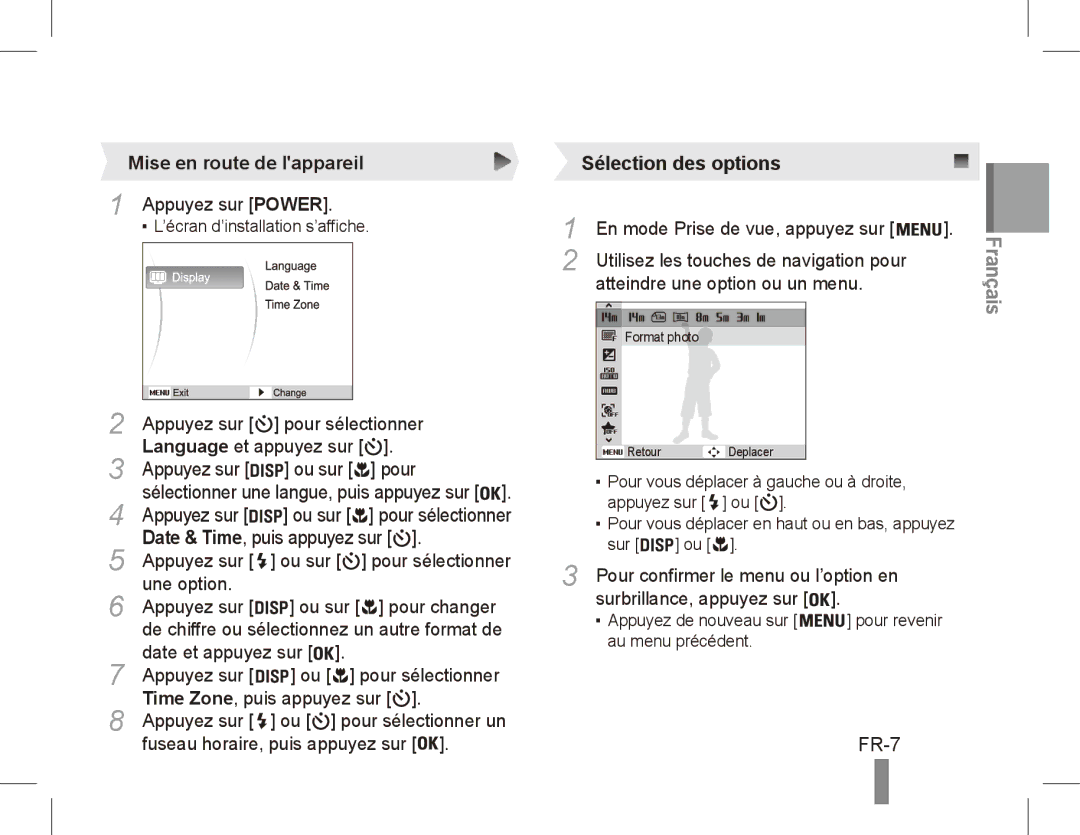 Samsung EC-ST70ZZBPSIL, EC-ST70ZZBPOE1, EC-ST71ZZBDSE1, EC-ST71ZZBDUE1, EC-ST70ZZBPUE1 manual FR-7, Mise en route de lappareil 