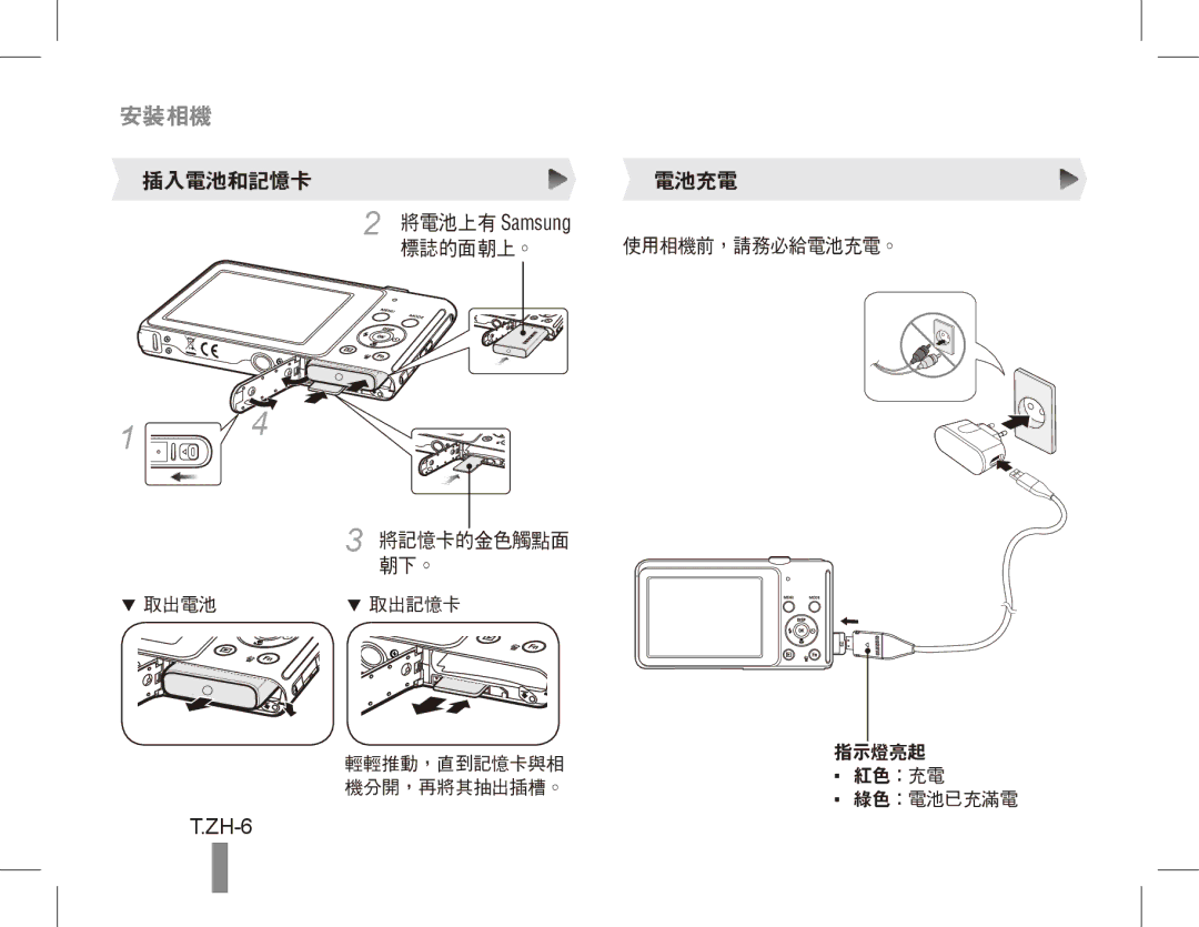 Samsung EC-ST70ZZDPOME, EC-ST70ZZBPOE1, EC-ST71ZZBDSE1, EC-ST71ZZBDUE1, EC-ST70ZZBPUE1, EC-ST70ZZBPBE1 ZH-6, 將電池上有 Samsung 