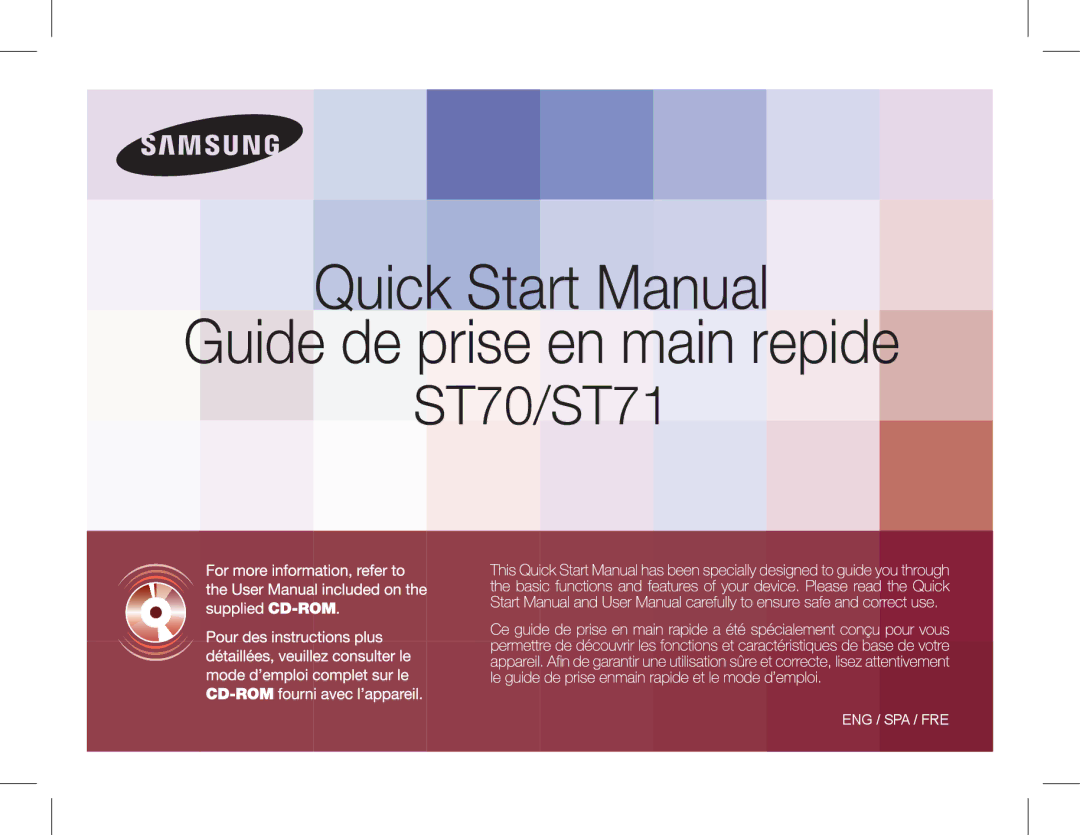 Samsung EC-ST71ZZBDSE1, EC-ST70ZZBPOE1, EC-ST71ZZBDUE1 manual Quick Start Manual Guide de prise en main repide 