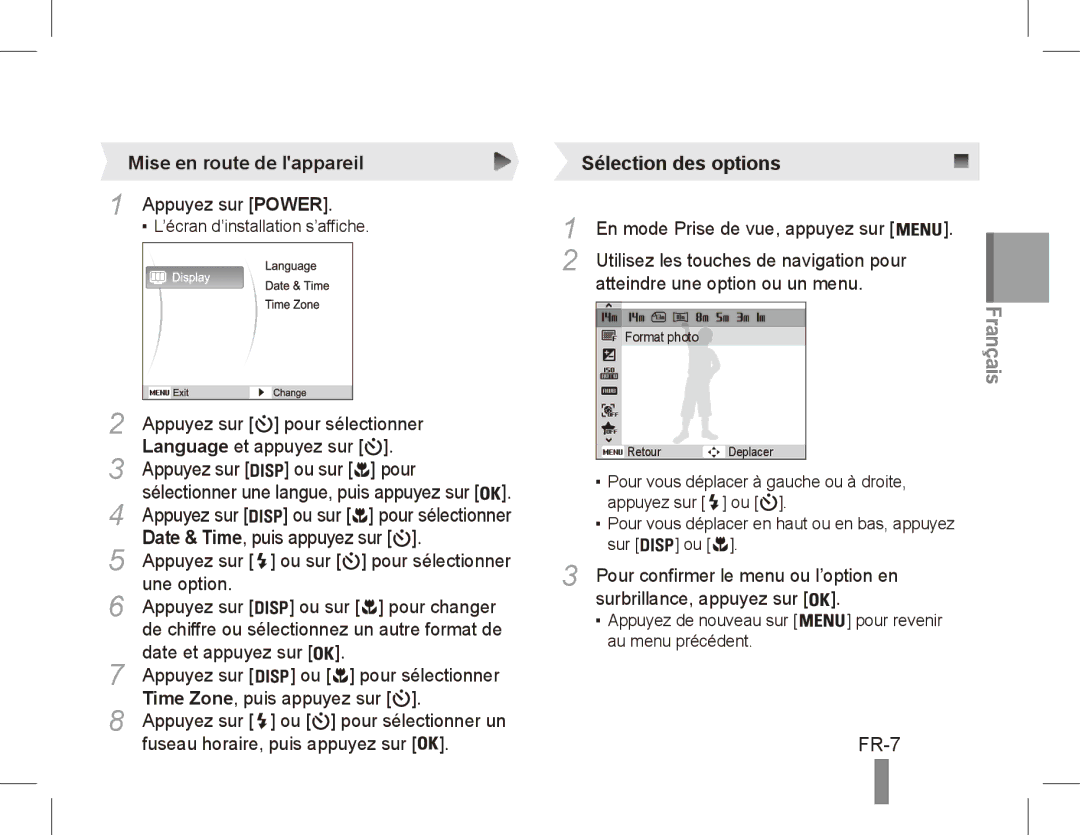Samsung EC-ST70ZZBPBZA, EC-ST70ZZBPOE1, EC-ST71ZZBDSE1, EC-ST71ZZBDUE1, EC-ST70ZZBPUE1 manual FR-7, Mise en route de lappareil 