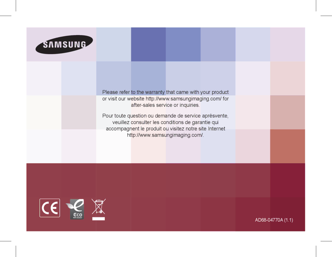 Samsung EC-ST70ZZBPSVN, EC-ST70ZZBPOE1, EC-ST71ZZBDSE1, EC-ST71ZZBDUE1, EC-ST70ZZBPUE1, EC-ST70ZZBPBE1 manual AD68-04770A 