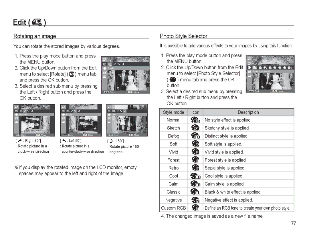 Samsung EC-ST70ZZDPOIR, EC-ST70ZZBPOE1 manual Rotating an image, You can rotate the stored images by various degrees 