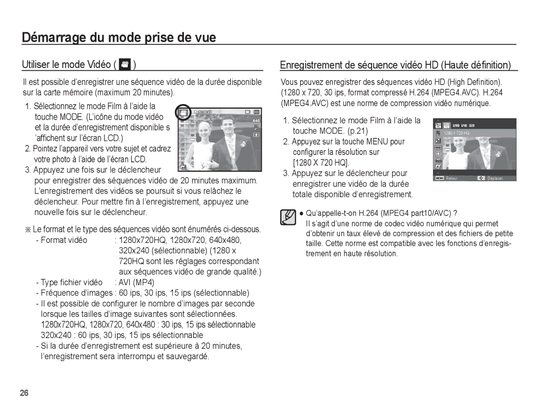 Samsung EC-ST70ZZBPUE1, EC-ST70ZZBPOE1, EC-ST71ZZBDSE1, EC-ST71ZZBDUE1, EC-ST70ZZBPBE1, EC-ST70ZZBPSE1 Utiliser le mode Vidéo 