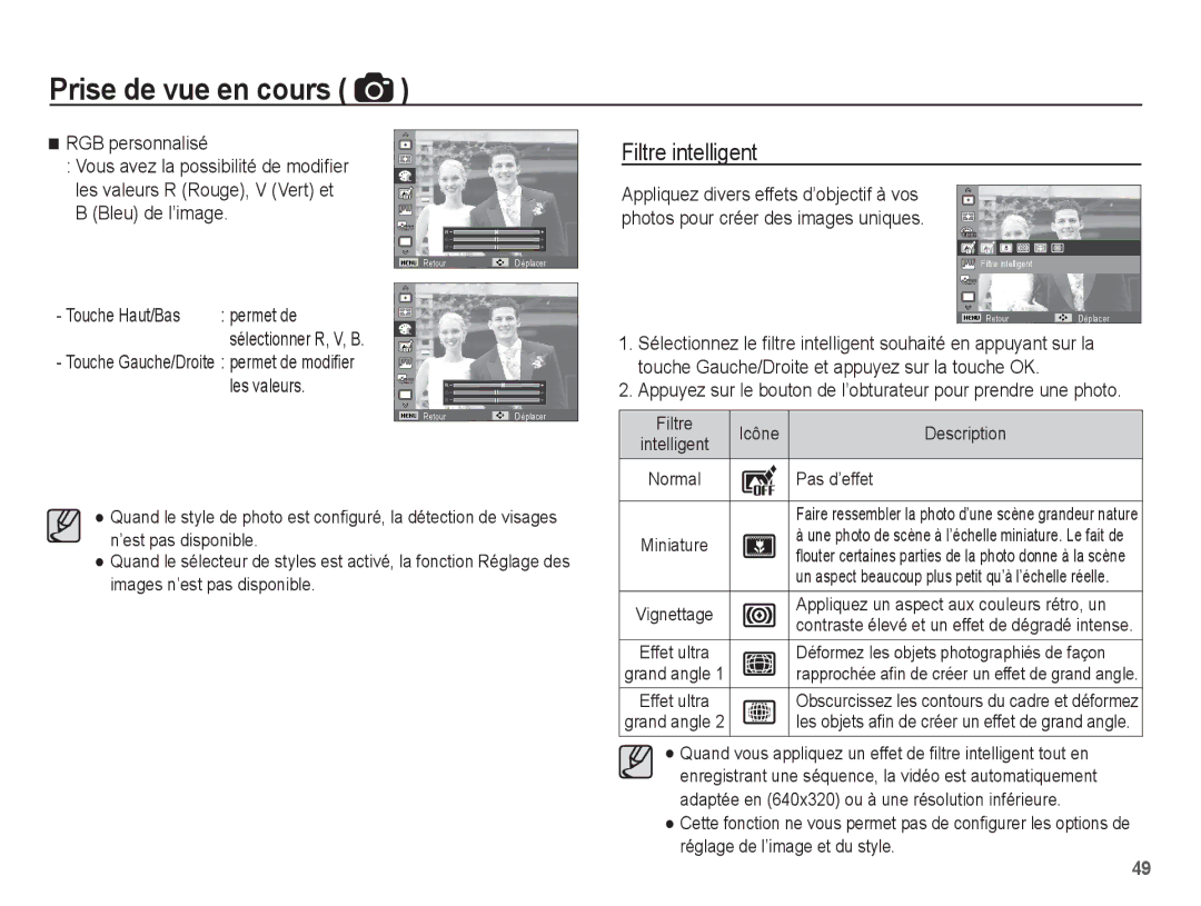 Samsung EC-ST71ZZBDUE1, EC-ST70ZZBPOE1, EC-ST71ZZBDSE1, EC-ST70ZZBPUE1, EC-ST70ZZBPBE1 manual Filtre intelligent, Permet de 