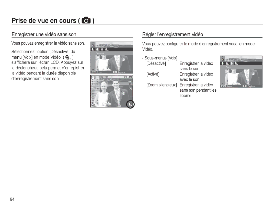 Samsung EC-ST70ZZBPBGS, EC-ST70ZZBPOE1 manual Sélectionnez l’option Désactivé du, Activé Enregistrer la vidéo avec le son 