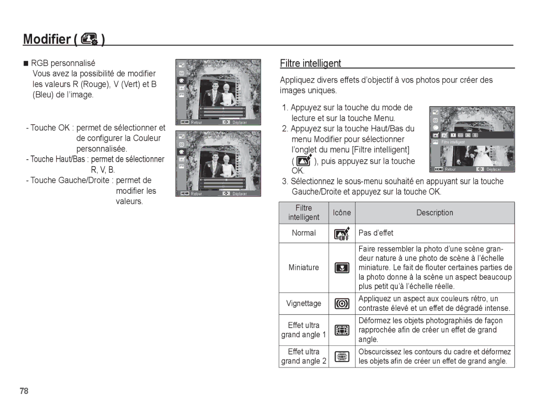 Samsung EC-ST70ZZBPBGS manual Touche Gauche/Droite permet de modifier les valeurs, Plus petit qu’à l’échelle réelle, Angle 