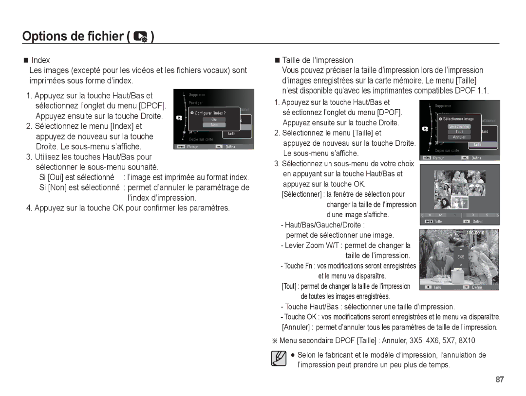 Samsung EC-ST70ZZBPOE1, EC-ST71ZZBDSE1, EC-ST71ZZBDUE1 manual Sélectionnez le menu Index et, Droite. Le sous-menu s’affiche 