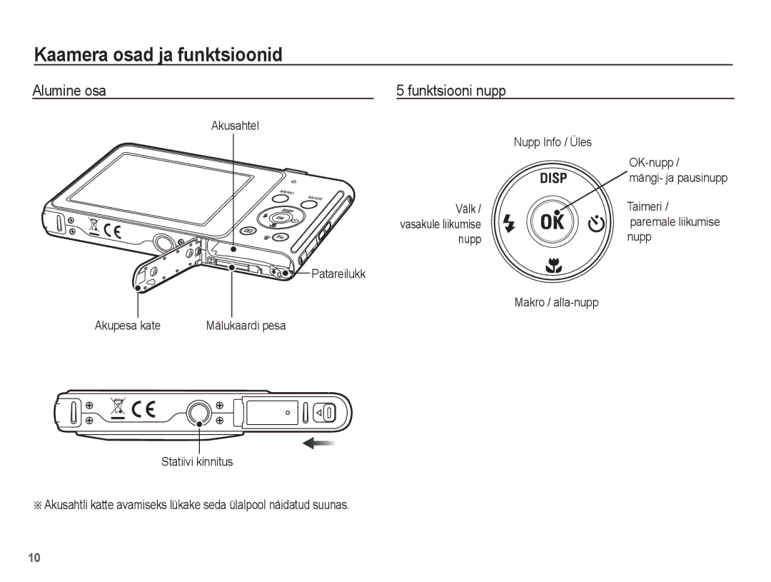 Samsung EC-ST70ZZBPBRU manual Alumine osa Funktsiooni nupp, Nupp Info / Üles, OK-nupp, Välk Taimeri Vasakule liikumise 