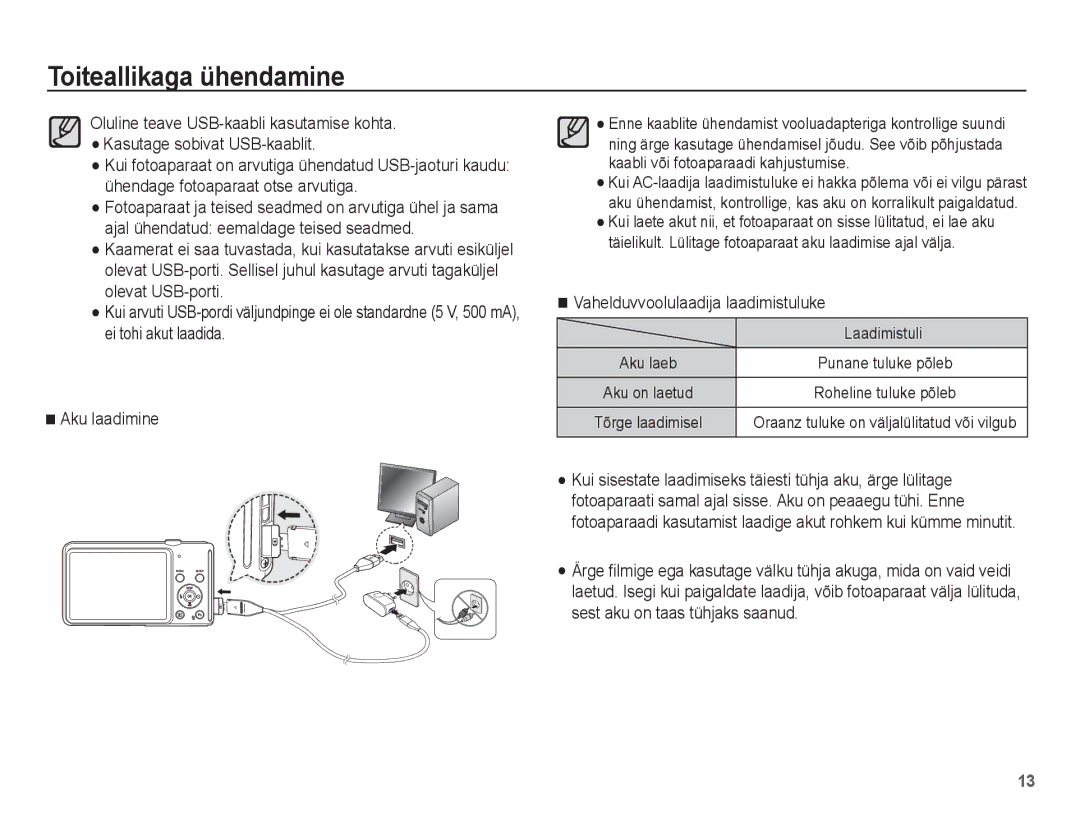 Samsung EC-ST70ZZBPSRU, EC-ST70ZZBPURU, EC-ST70ZZBPORU, EC-ST70ZZBPBRU Vahelduvvoolulaadija laadimistuluke, Laadimistuli 