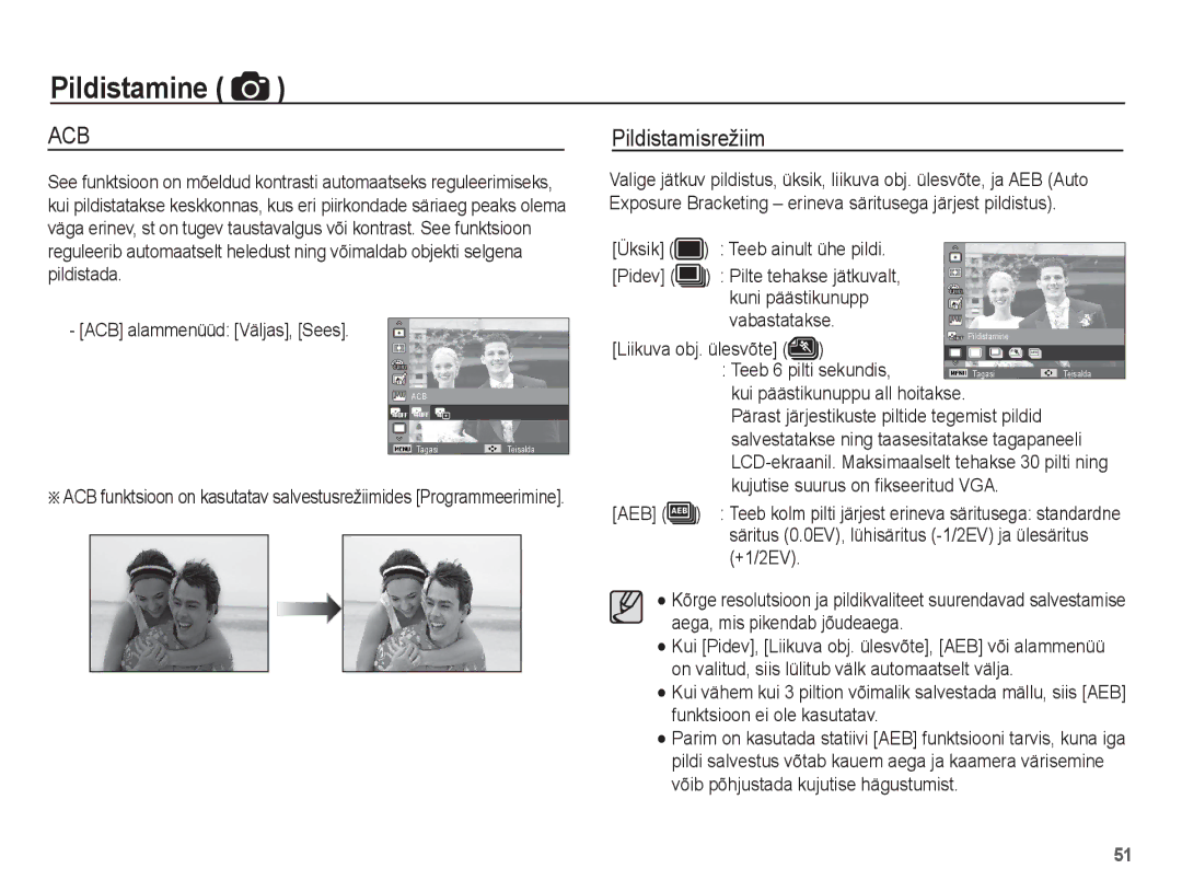 Samsung EC-ST70ZZBPURU, EC-ST70ZZBPORU, EC-ST70ZZBPSRU, EC-ST70ZZBPBRU manual Pildistamisrežiim 