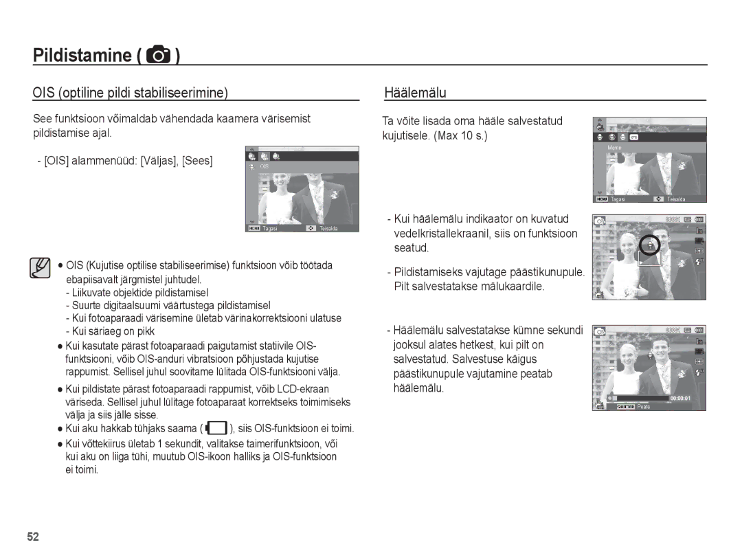 Samsung EC-ST70ZZBPORU, EC-ST70ZZBPURU, EC-ST70ZZBPSRU, EC-ST70ZZBPBRU manual OIS optiline pildi stabiliseerimine Häälemälu 