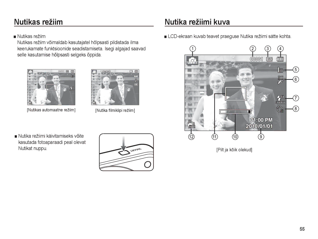 Samsung EC-ST70ZZBPURU, EC-ST70ZZBPORU, EC-ST70ZZBPSRU, EC-ST70ZZBPBRU Nutikas režiim, Nutika režiimi kuva, Nutikat nuppu 