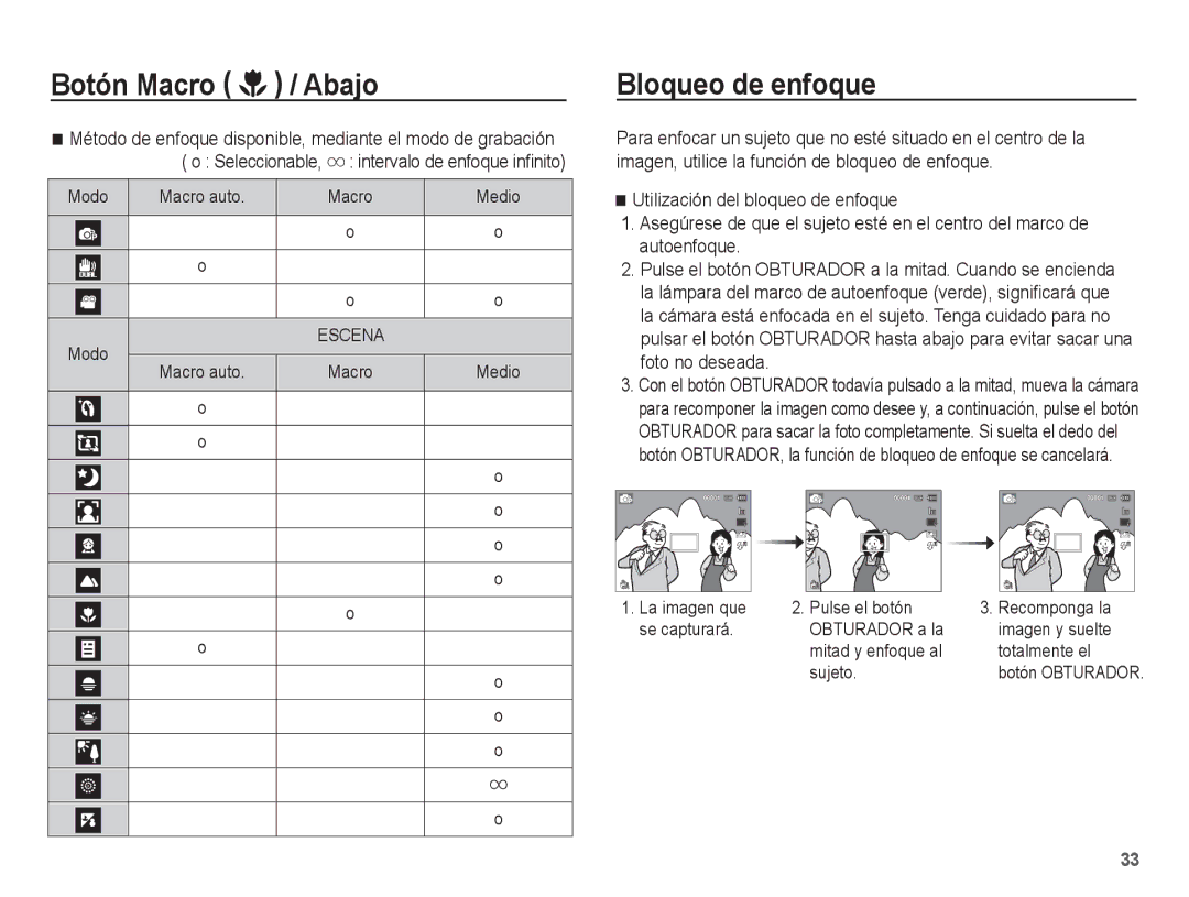 Samsung EC-ST70ZZBPBE1, EC-ST71ZZBDSE1, EC-ST70ZZBPSE1 manual Bloqueo de enfoque 