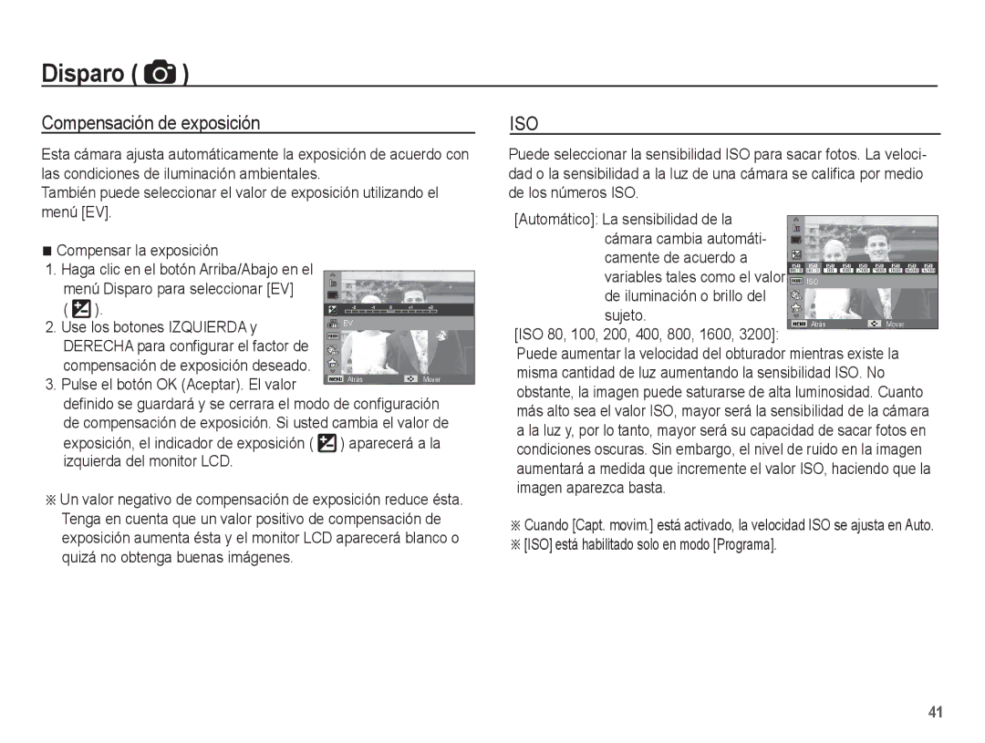 Samsung EC-ST71ZZBDSE1 manual Compensación de exposición, Pulse el botón OK Aceptar. El valor, Izquierda del monitor LCD 