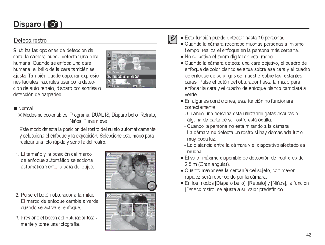 Samsung EC-ST70ZZBPSE1, EC-ST71ZZBDSE1, EC-ST70ZZBPBE1 manual Detecc.rostro 