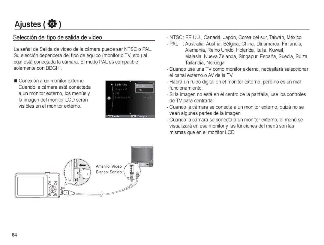 Samsung EC-ST70ZZBPSE1, EC-ST71ZZBDSE1, EC-ST70ZZBPBE1 manual Selección del tipo de salida de vídeo 