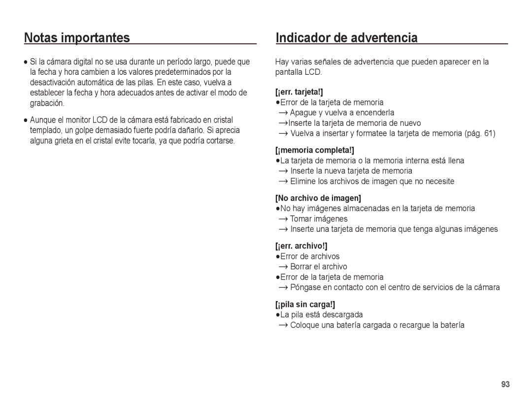 Samsung EC-ST70ZZBPBE1, EC-ST71ZZBDSE1 manual Indicador de advertencia, Elimine los archivos de imagen que no necesite 