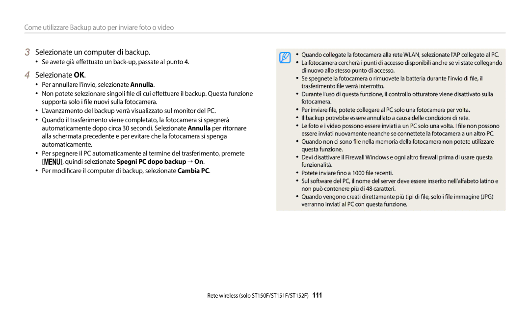 Samsung EC-ST72ZZBPBE1, EC-ST152FBDWE1, EC-ST150FBPPE1, EC-ST72ZZBPWE1 Selezionate un computer di backup, Selezionate OK 