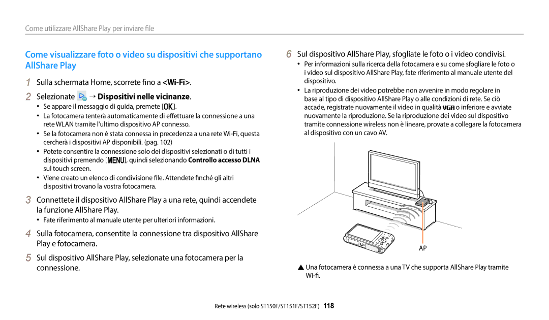 Samsung EC-ST152FBDBE1 manual Sulla schermata Home, scorrete fino a Wi-Fi, Selezionate → Dispositivi nelle vicinanze 