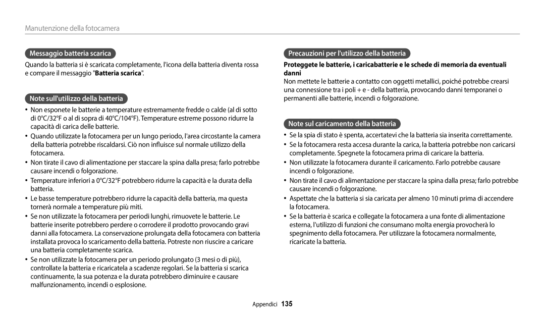 Samsung EC-ST72ZZBPBE1, EC-ST152FBDWE1, EC-ST150FBPPE1 Messaggio batteria scarica, Precauzioni per lutilizzo della batteria 