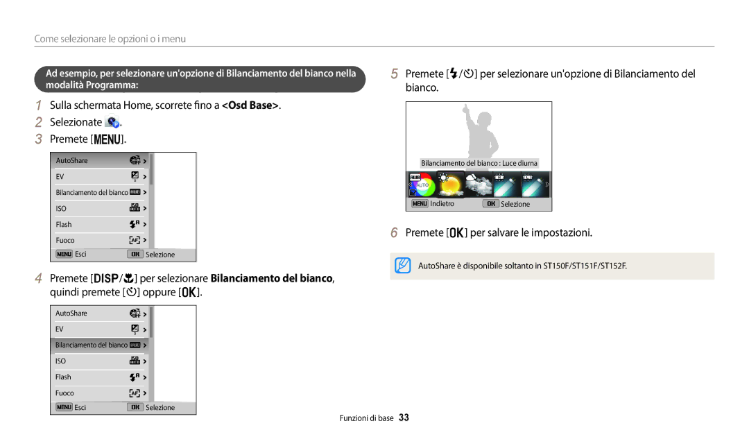 Samsung EC-ST150FBPPE1, EC-ST72ZZBPBE1, EC-ST152FBDWE1, EC-ST72ZZBPWE1, EC-ST150FBPBE1 Premete o per salvare le impostazioni 