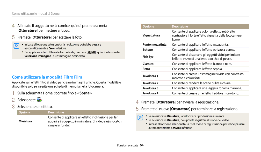 Samsung EC-ST152FBDBE1, EC-ST72ZZBPBE1, EC-ST152FBDWE1, EC-ST150FBPPE1 Come utilizzare la modalità Filtro Film, Tavolozza 