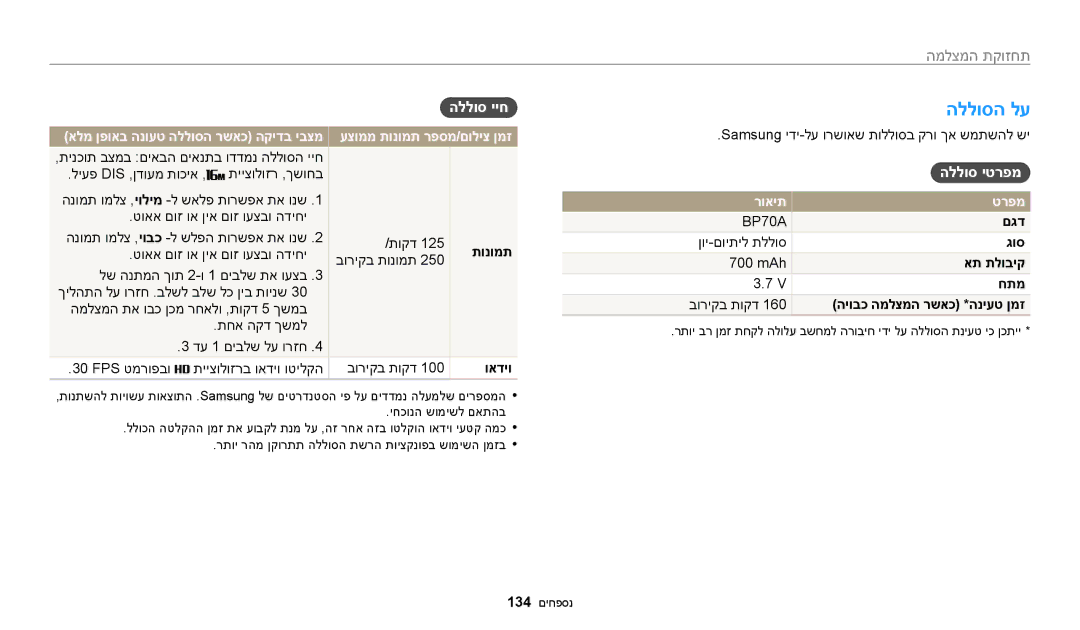 Samsung EC-ST150FBPWIL, EC-ST72ZZBPBIL, EC-ST72ZZBPRIL, EC-ST150FBPPIL, EC-ST150FBPBIL manual הללוסה לע, הללוס יטרפמ רואית 