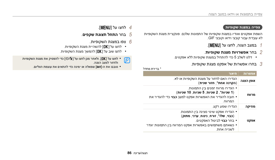 Samsung EC-ST150FBPWIL, EC-ST72ZZBPBIL לע וצחל4, םיפקש תגוצת לחתה רחב5, תויפוקשה תגצמב ופצ6, תויפוקש תגצמ תויורשפא רחב2 