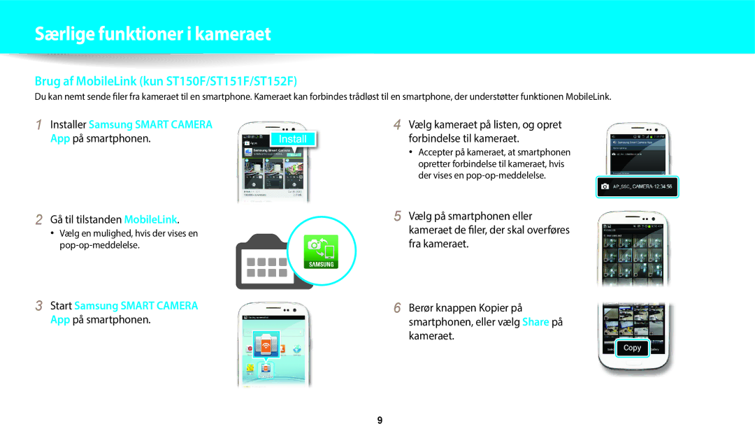 Samsung EC-ST150FBPBE2, EC-ST72ZZBPWE2 Gå til tilstanden MobileLink, Vælg en mulighed, hvis der vises en pop-op-meddelelse 