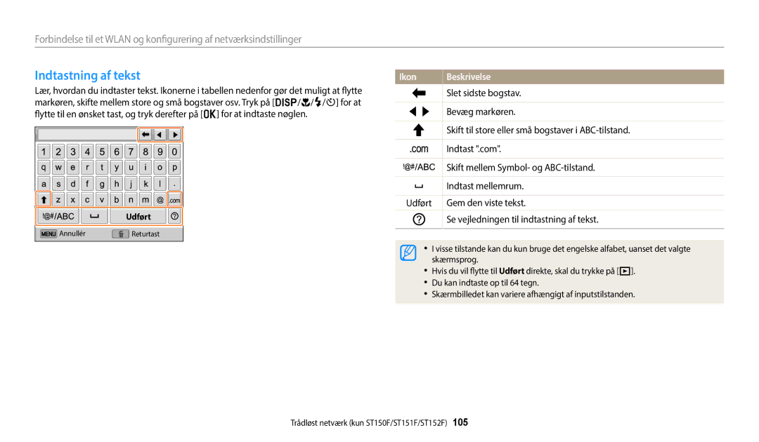 Samsung EC-ST150FBPBE2, EC-ST72ZZBPWE2, EC-ST150FBPPE2, EC-ST150FBPWE2, EC-ST72ZZBPBE2, EC-ST72ZZBPLE2 Indtastning af tekst 