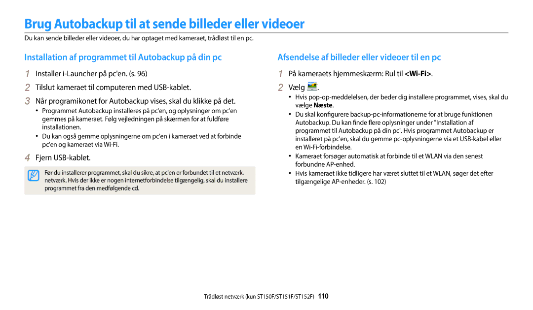 Samsung EC-ST72ZZBPBE2 Brug Autobackup til at sende billeder eller videoer, Afsendelse af billeder eller videoer til en pc 